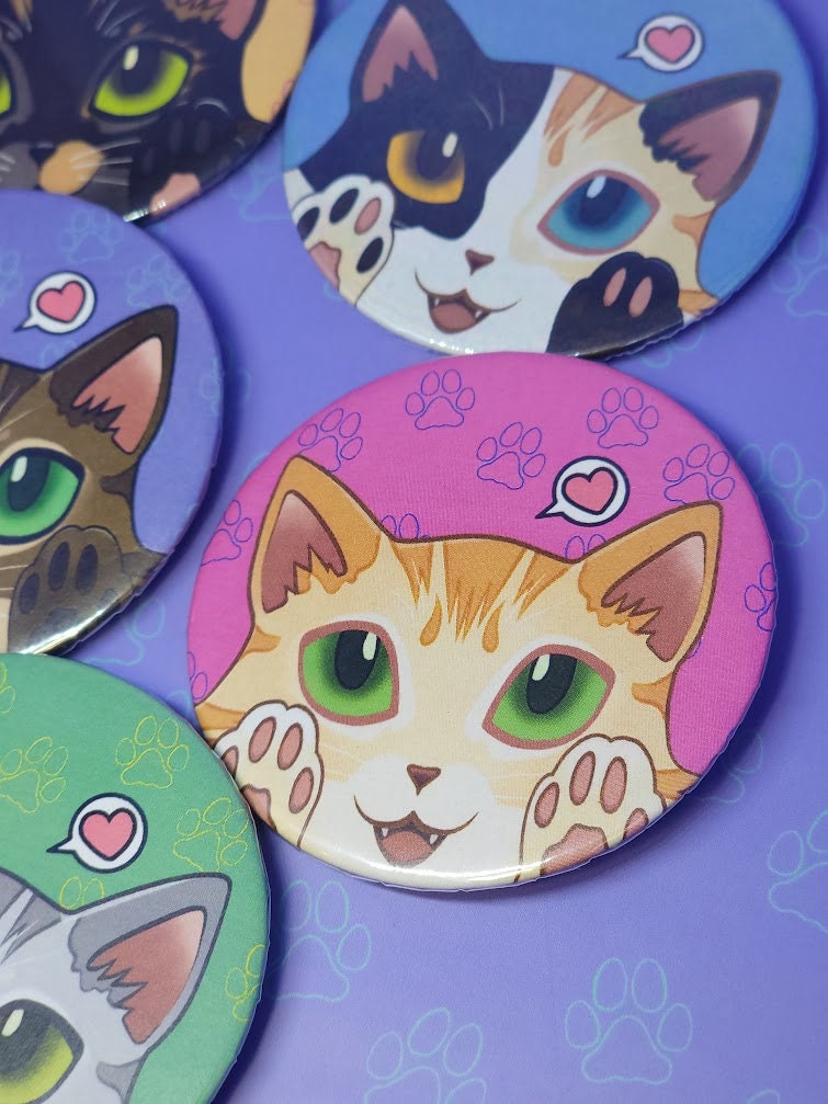 Cat-Cute-Button-Pins - Cat Peeker Buttons - Cat Face Pin - Toe Bean Peeker Pins - Cat Pinback Button - 2.25"