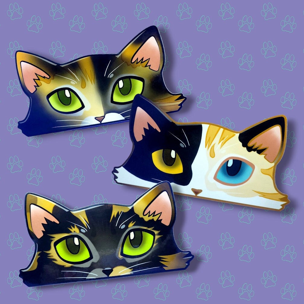 Cat-Window-Peeker Cat Peeking Sticker |Cat Face Sticker| Calico-Tortoiseshell 5.5"x2.84"