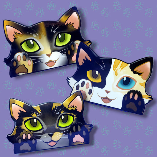 Cat-Window-Peeker Cat Peeking Sticker |Cat Face and Paws| Calico-Tortoiseshell 5.5"x3.5"