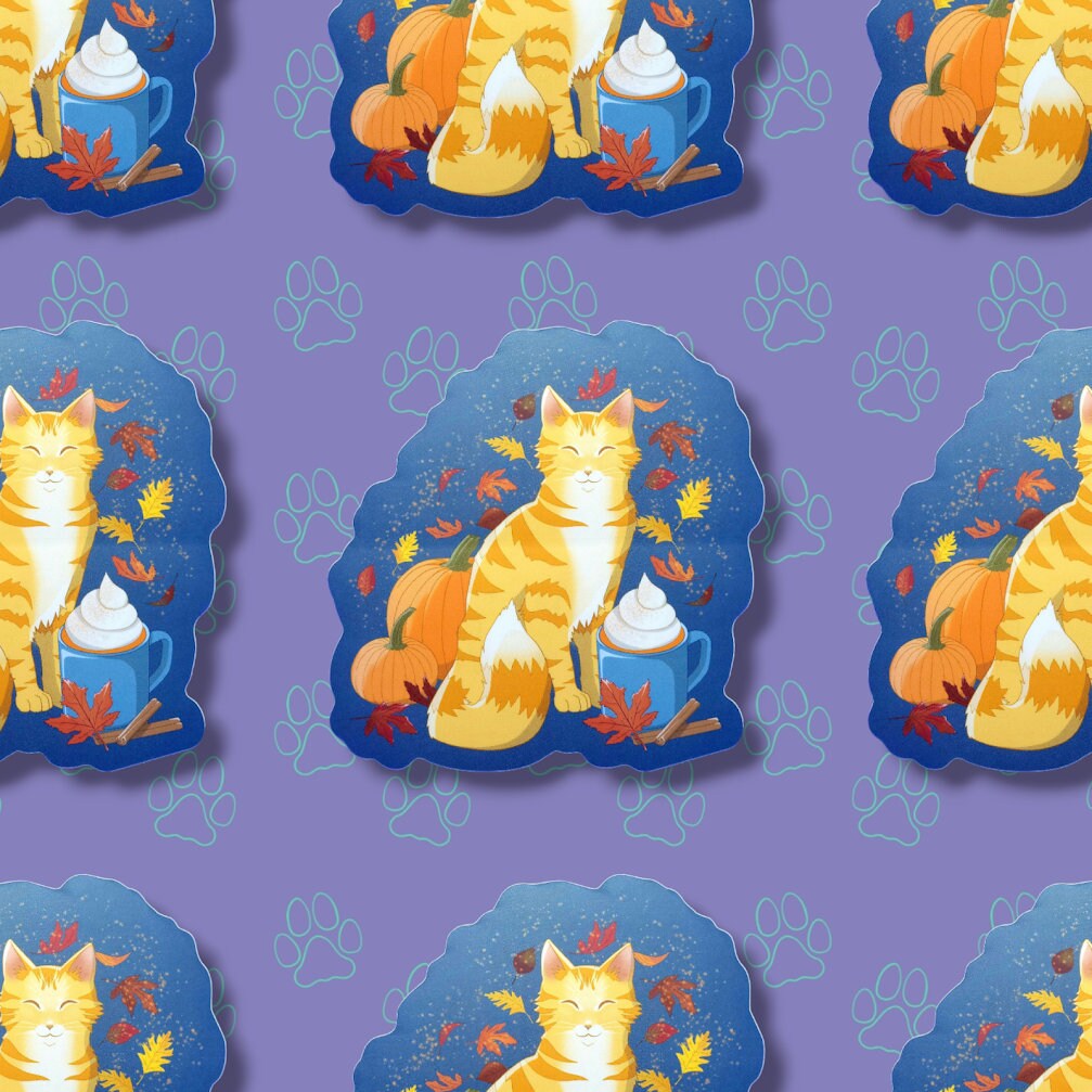 Pawmpkin Spice Cat-Cute-Matte Pumpkin Spice Latte Coffee Cat Sticker |Cat Sticker Matte| 3.85" x 4"