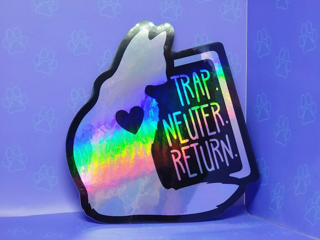 Cat-Cute-Holographic Sticker - Trap Neuter Return - TNR Support - Holographic Cat Sticker - 3.52"x4"