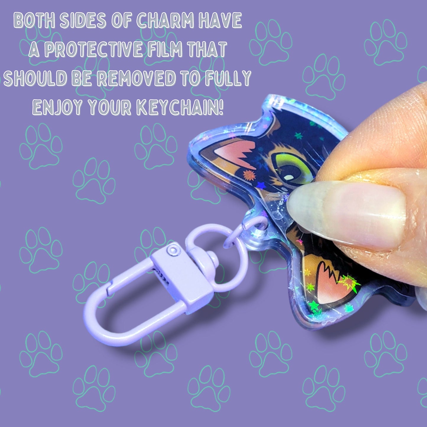 Cat-Cute-Holographic-Keychains - Cat Face Charms - Cat Keychain - Holographic Star Acrylic Keychain - 2" x 1.37"