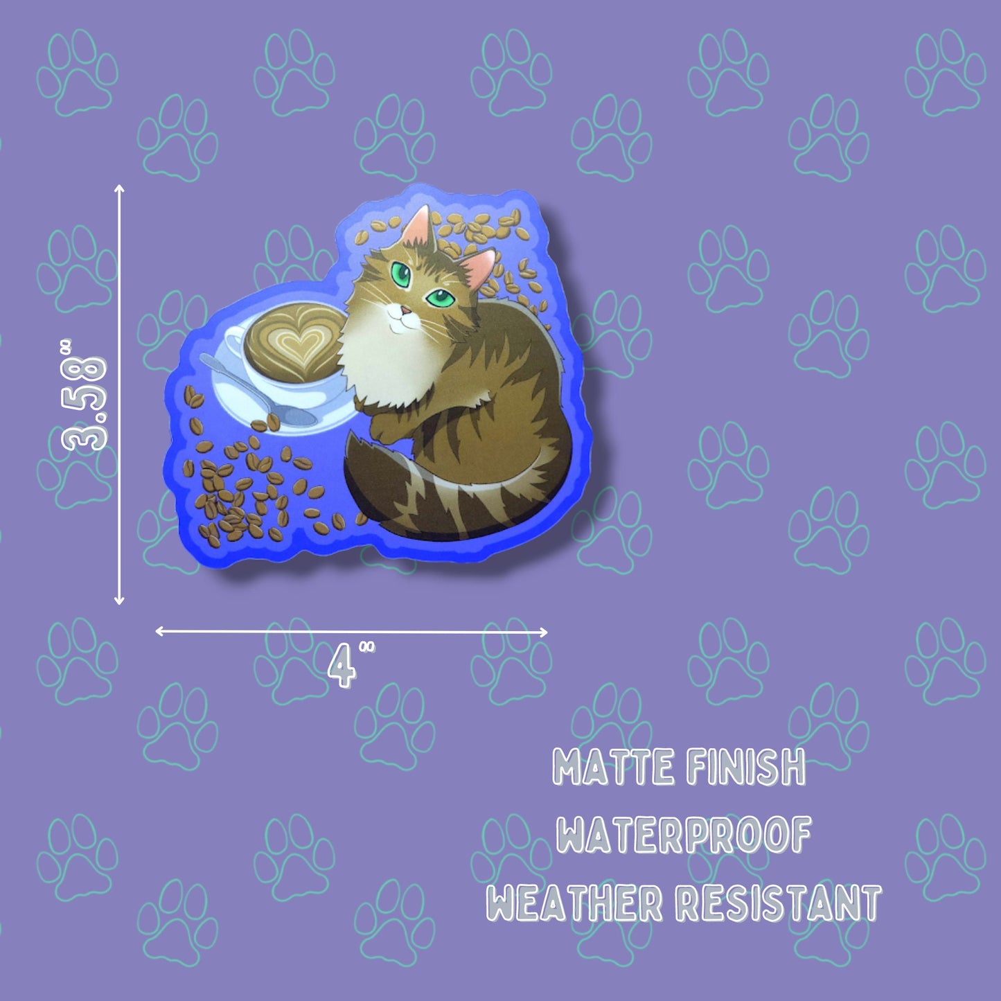 Catpurrccino Cat-Cute- Cappuccino Coffee Cat Sticker |Cat Sticker Matte| 3.58" x 4"