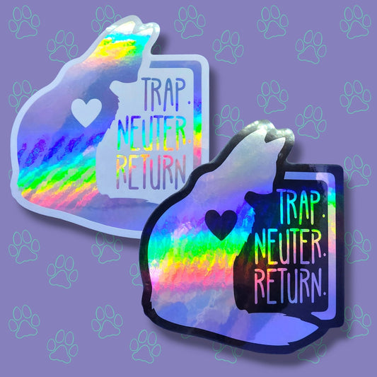 Cat-Cute-Holographic Sticker - Trap Neuter Return - TNR Support - Holographic Cat Sticker - 3.52"x4"