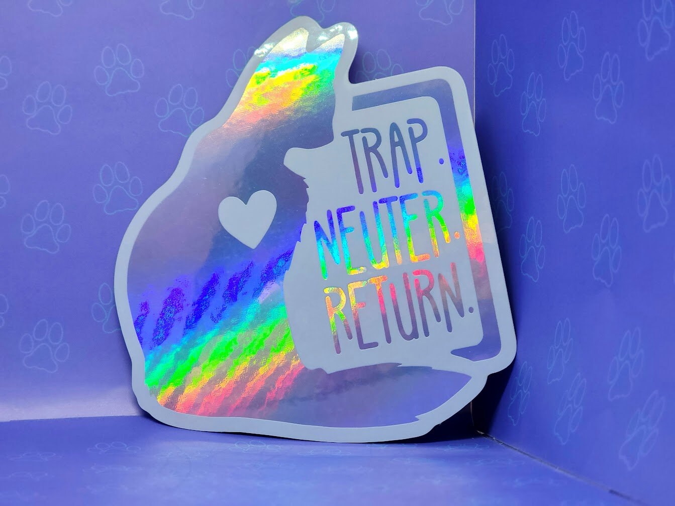 Cat-Cute-Holographic Sticker - Trap Neuter Return - TNR Support - Holographic Cat Sticker - 3.52"x4"