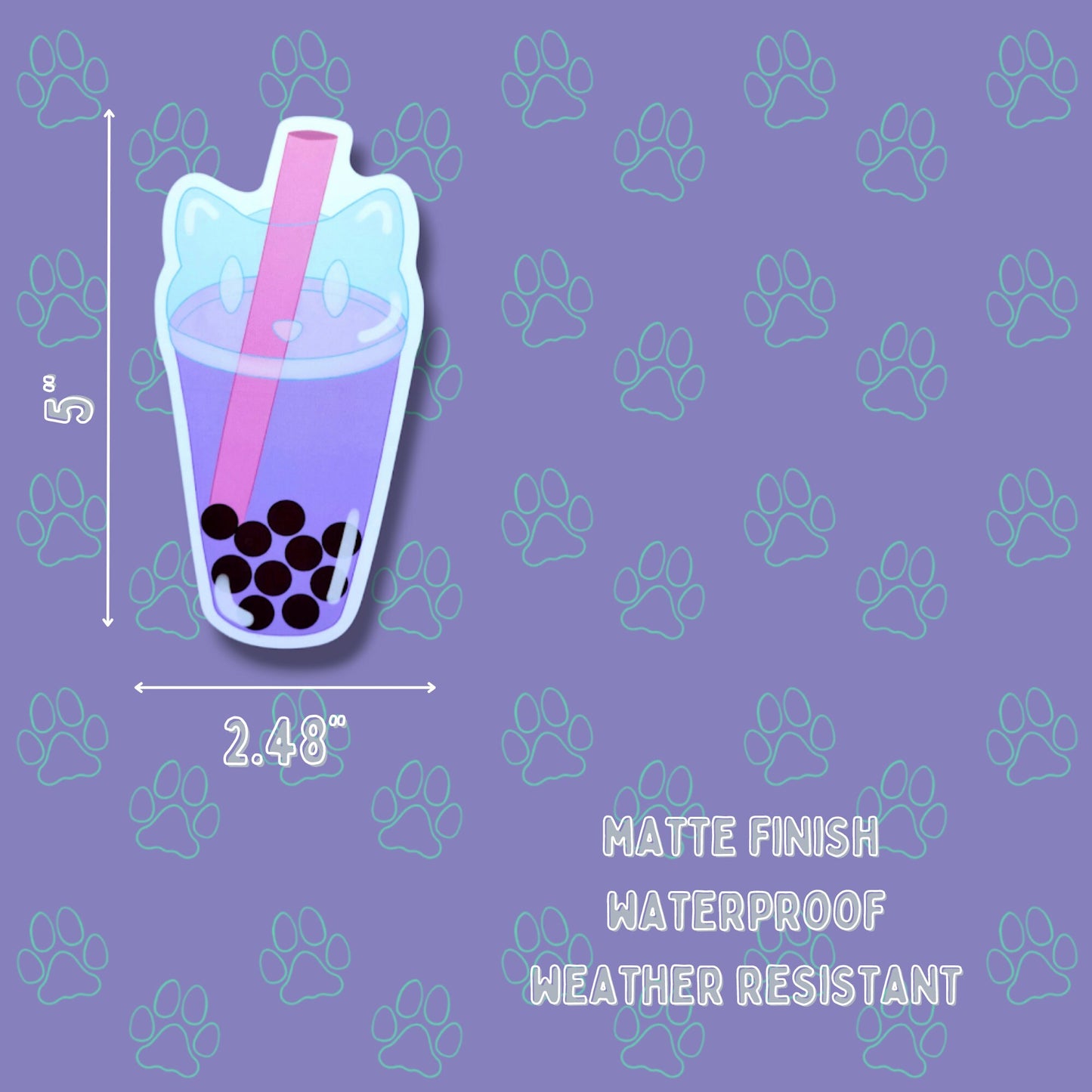 Cat-Cute-Matte Boba Cat - Taro - Strawberry - Matcha - Kawaii Boba Cat Face Sticker |Cat Expressions Funny Sticker Matte| 2.48"x5"