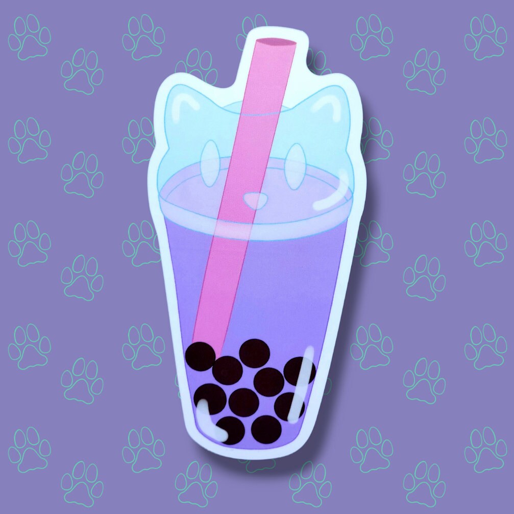 Cat-Cute-Matte Boba Cat - Taro - Strawberry - Matcha - Kawaii Boba Cat Face Sticker |Cat Expressions Funny Sticker Matte| 2.48"x5"