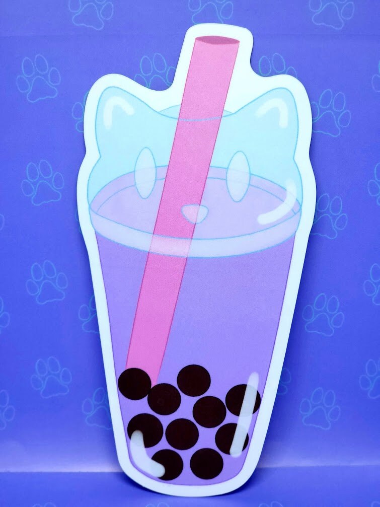 Cat-Cute-Matte Boba Cat - Taro - Strawberry - Matcha - Kawaii Boba Cat Face Sticker |Cat Expressions Funny Sticker Matte| 2.48"x5"