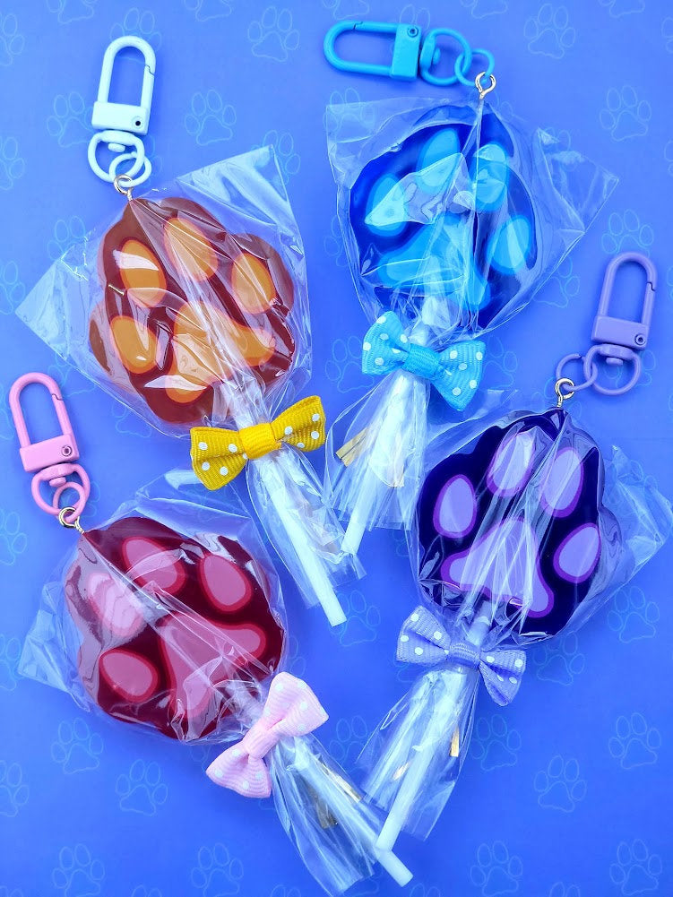 ToeBeans CatCafe Lollipop-Paw-LolliPaw-Keychains - Cat Paw Charms - Cat Keychain - Acrylic Candy Keychain - 1.75" x 4"