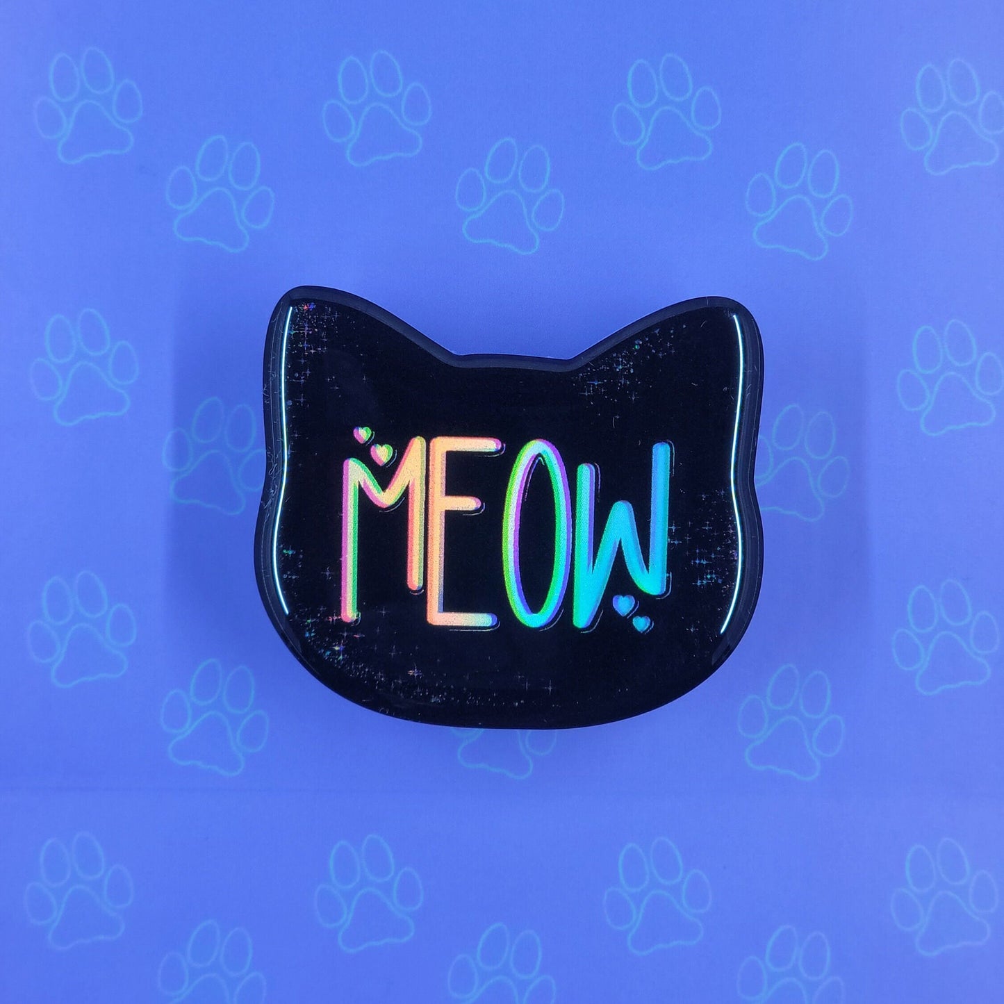 Cat-Cute-Holographic Pin |Holographic Meow Pin| Cat Pin 2"x1.75" |Cat Shaped Epoxy Acrylic Pin|