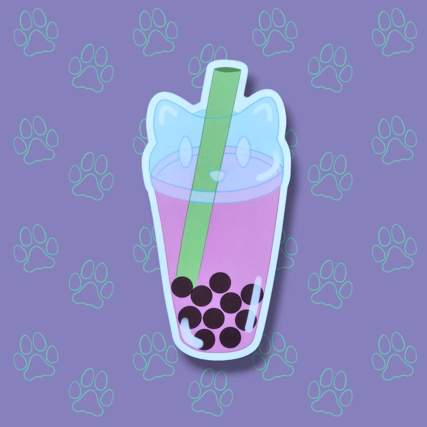 Cat-Cute-Matte Boba Cat - Taro - Strawberry - Matcha - Kawaii Boba Cat Face Sticker |Cat Expressions Funny Sticker Matte| 2.48"x5"