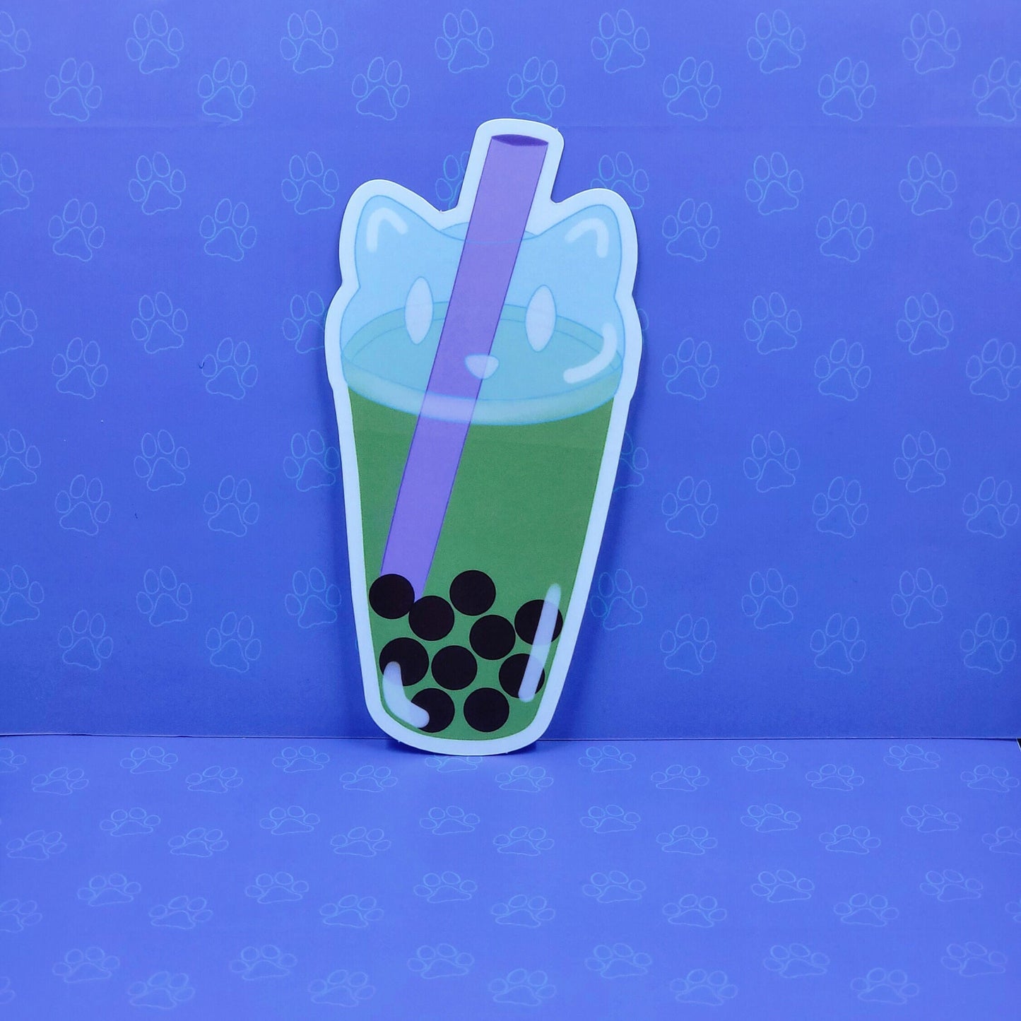 Cat-Cute-Matte Boba Cat - Taro - Strawberry - Matcha - Kawaii Boba Cat Face Sticker |Cat Expressions Funny Sticker Matte| 2.48"x5"