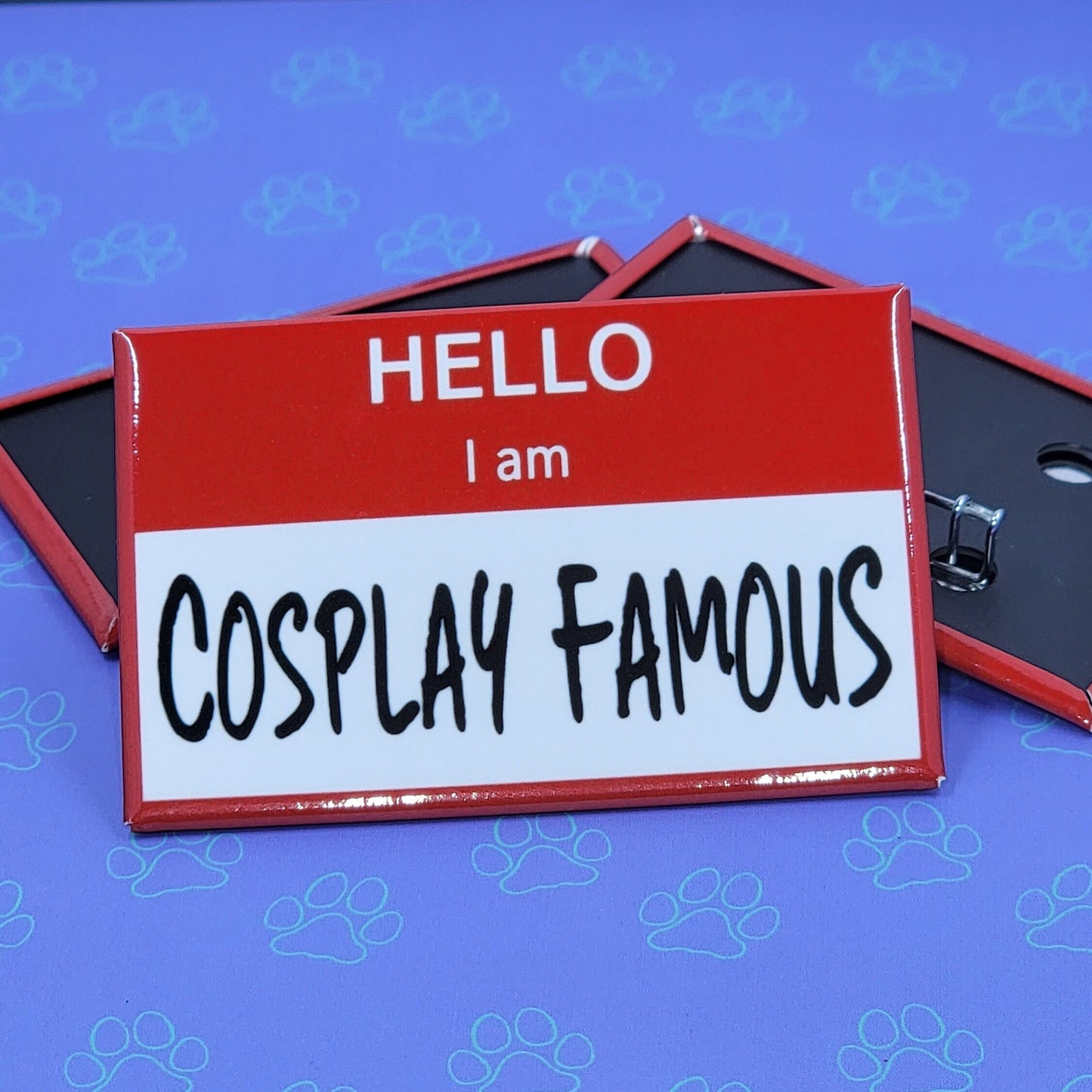 Hello I am Button |Hello Button| Funny-Cute-Name Tag- A Caffeine Addict - Really Into Cats... - Cosplay Famous - 2.75"x1.75"