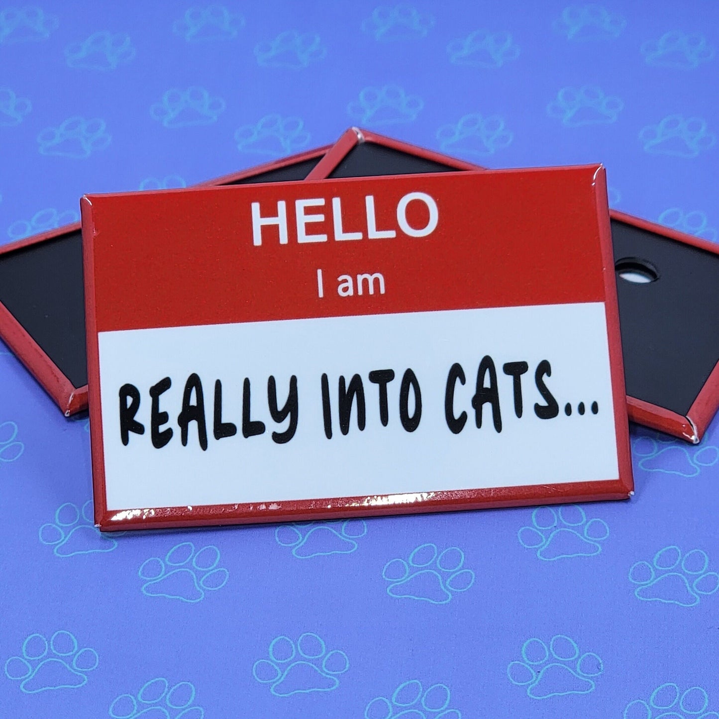 Hello I am Button |Hello Button| Funny-Cute-Name Tag- A Caffeine Addict - Really Into Cats... - Cosplay Famous - 2.75"x1.75"