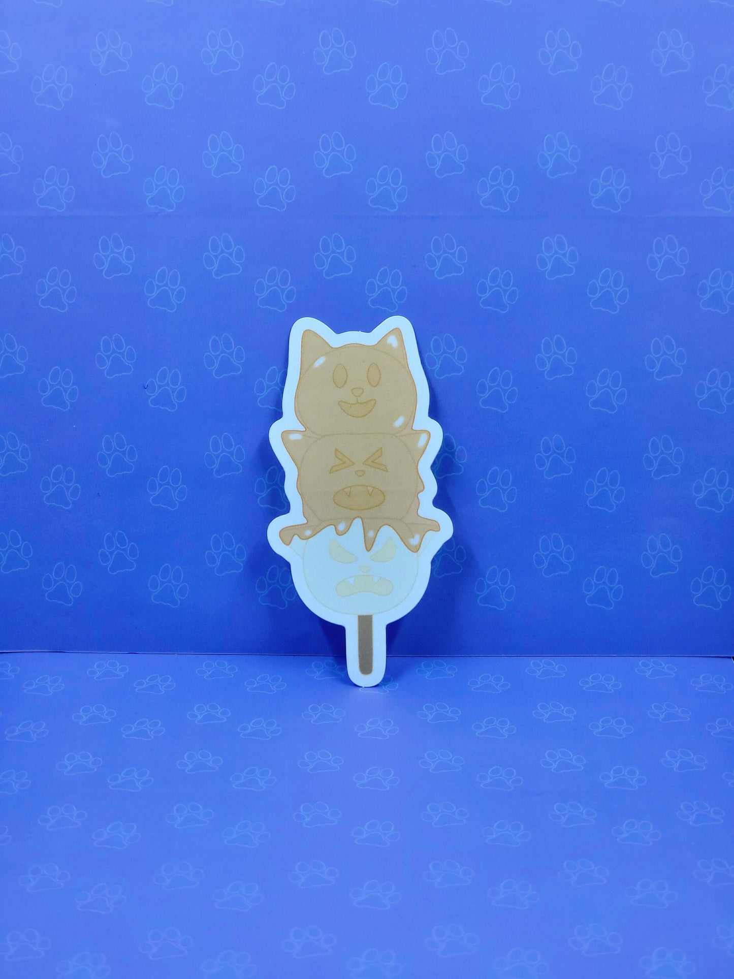 Cat-Cute-Matte Japanese Treat Dango - Tri Color - Mitarashi - Kawaii Dango Cat Face Sticker |Cat Expressions Funny Sticker Matte| 2"x4.05"