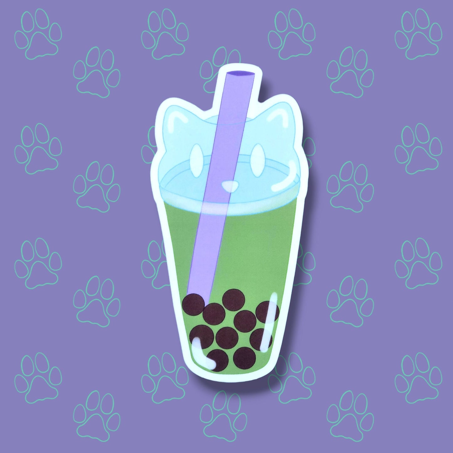 Cat-Cute-Matte Boba Cat - Taro - Strawberry - Matcha - Kawaii Boba Cat Face Sticker |Cat Expressions Funny Sticker Matte| 2.48"x5"