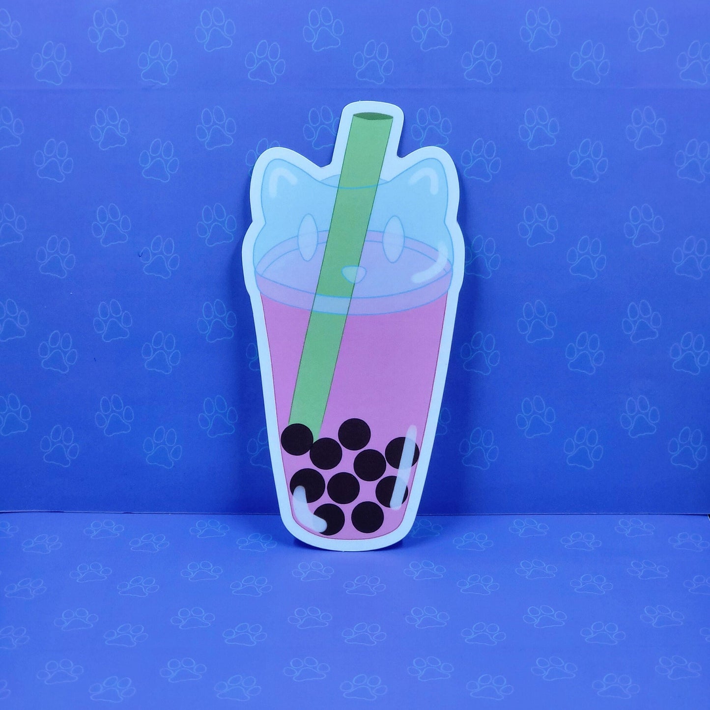 Cat-Cute-Matte Boba Cat - Taro - Strawberry - Matcha - Kawaii Boba Cat Face Sticker |Cat Expressions Funny Sticker Matte| 2.48"x5"