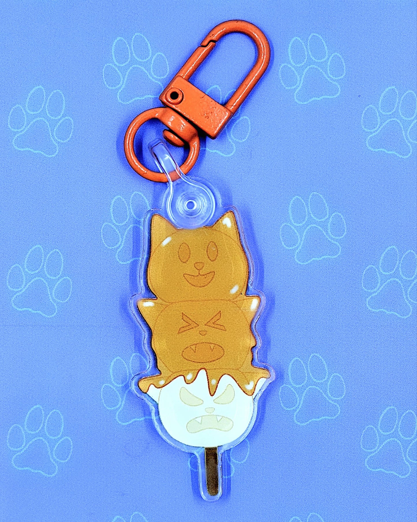 Cat-Cute Japanese Treat Dango - Tri Color - Mitarashi - Kawaii Dango Cat Face Keychain |Cat Expressions Funny Keychain| 1"x2"