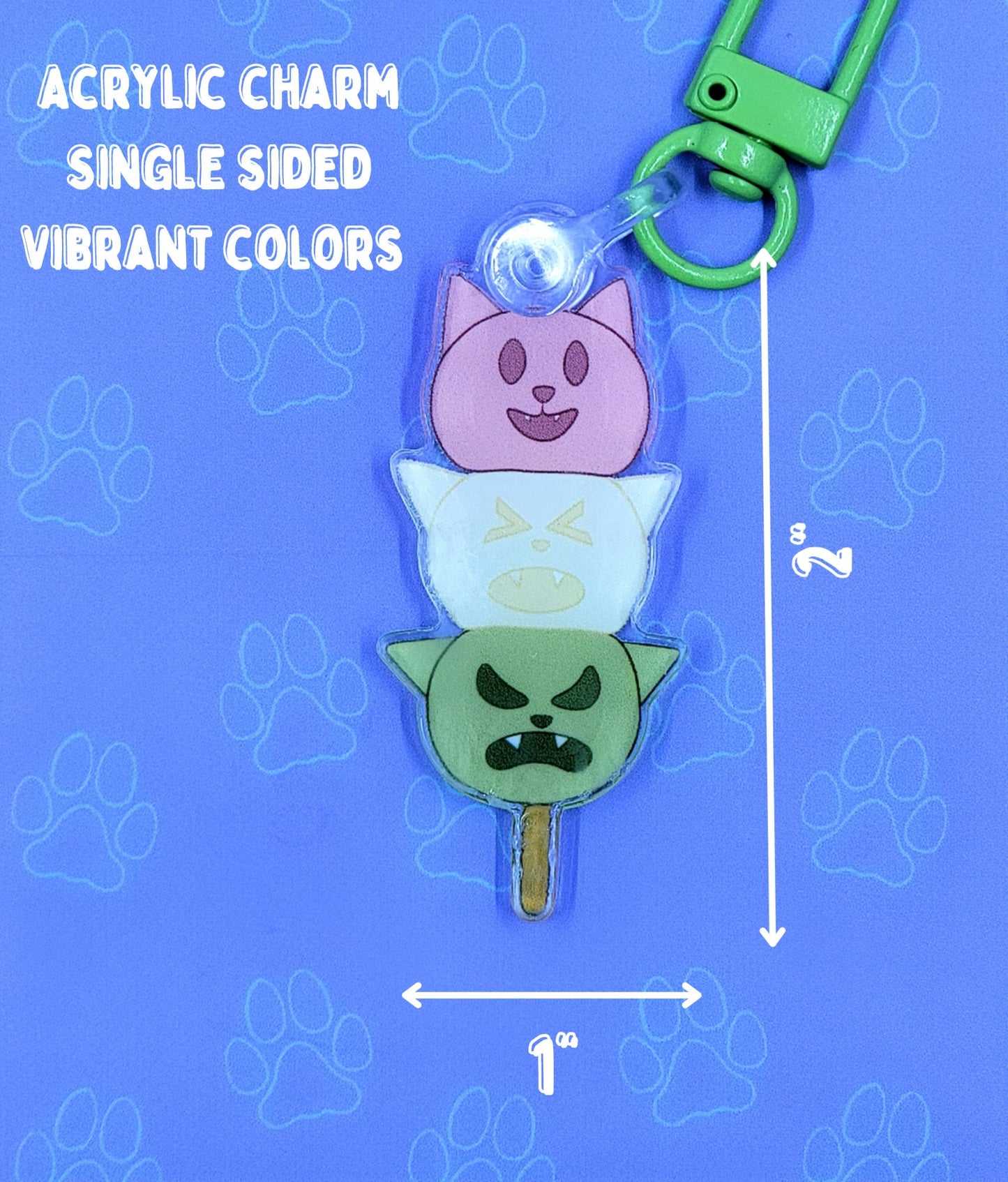 Cat-Cute Japanese Treat Dango - Tri Color - Mitarashi - Kawaii Dango Cat Face Keychain |Cat Expressions Funny Keychain| 1"x2"