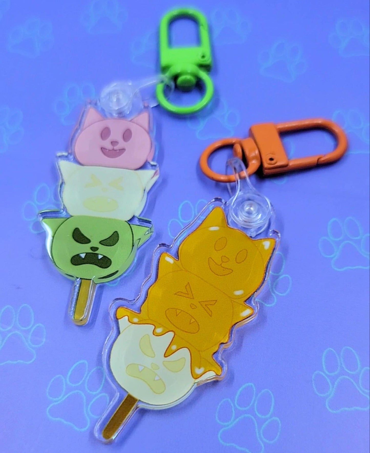Cat-Cute Japanese Treat Dango - Tri Color - Mitarashi - Kawaii Dango Cat Face Keychain |Cat Expressions Funny Keychain| 1"x2"
