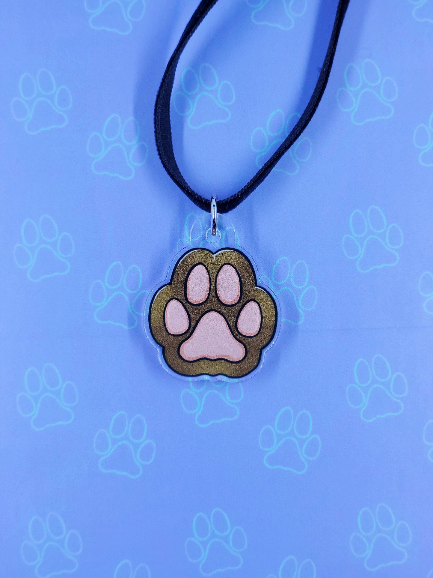 Cat-Paw-Acrylic-Choker-Necklace - Toe Beans Charm - Cat Necklace -  Acrylic Charm Black Velvet Choker Necklace - 1" x 1"
