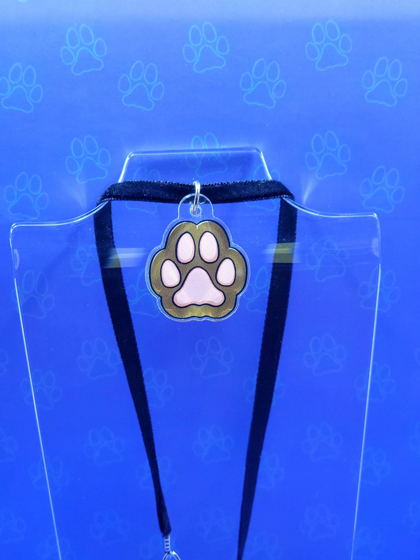 Cat-Paw-Acrylic-Choker-Necklace - Toe Beans Charm - Cat Necklace -  Acrylic Charm Black Velvet Choker Necklace - 1" x 1"