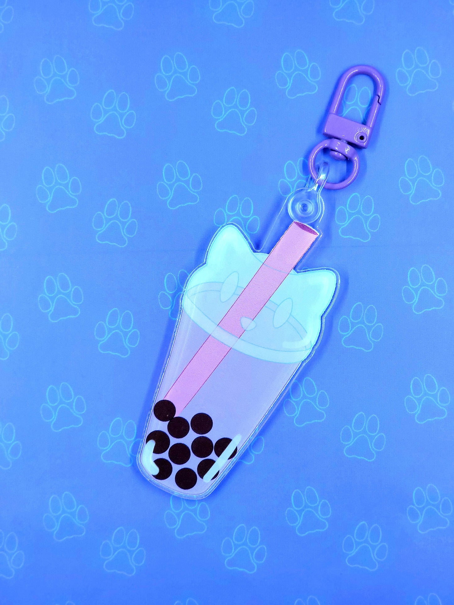 Cat-Cute-Keychain Boba Cat - Taro - Strawberry - Matcha - Kawaii Boba Cat Face Acrylic Keychain |Cat Expressions Funny Keychain| 1.44"x3"
