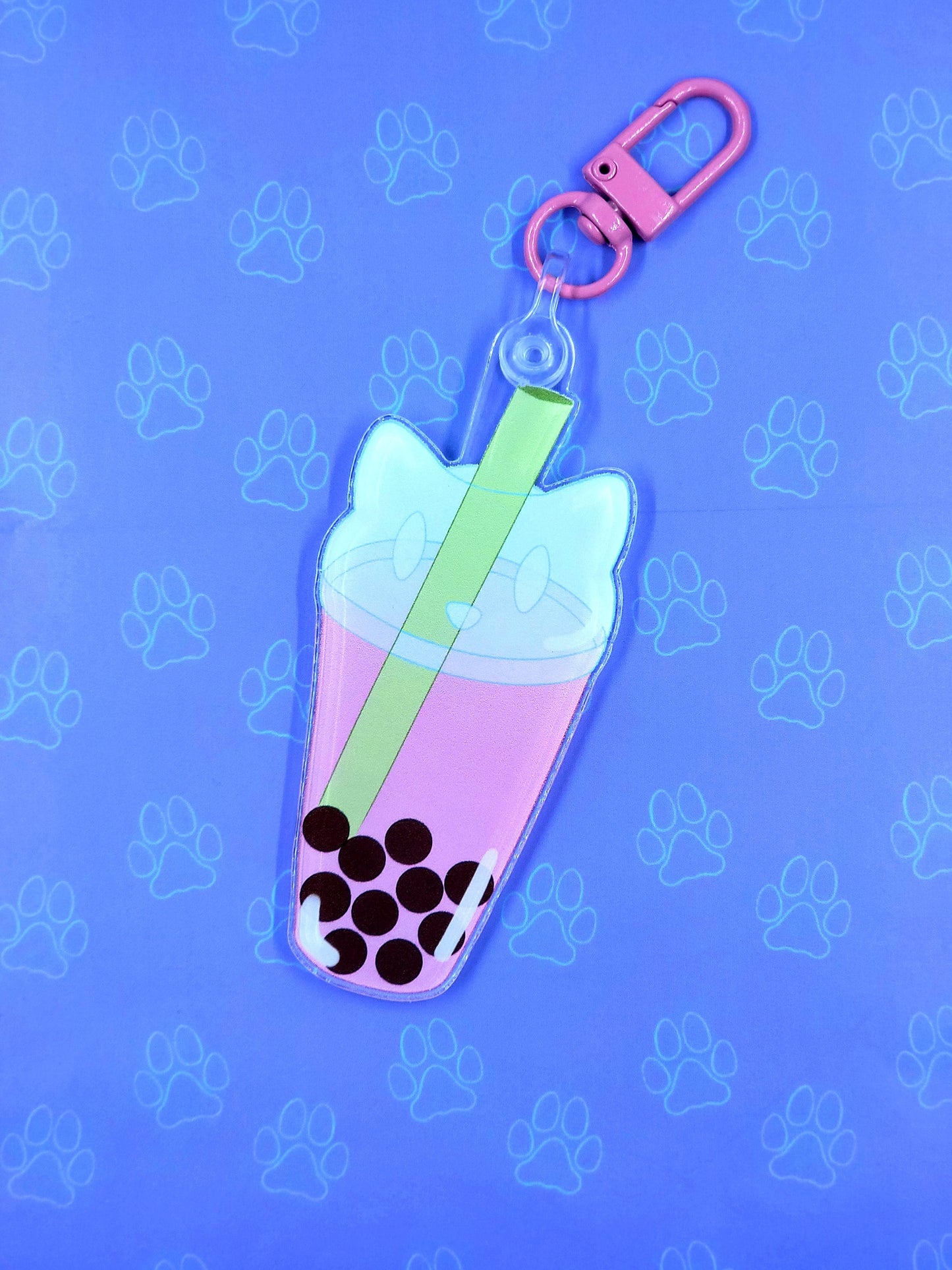 Cat-Cute-Keychain Boba Cat - Taro - Strawberry - Matcha - Kawaii Boba Cat Face Acrylic Keychain |Cat Expressions Funny Keychain| 1.44"x3"