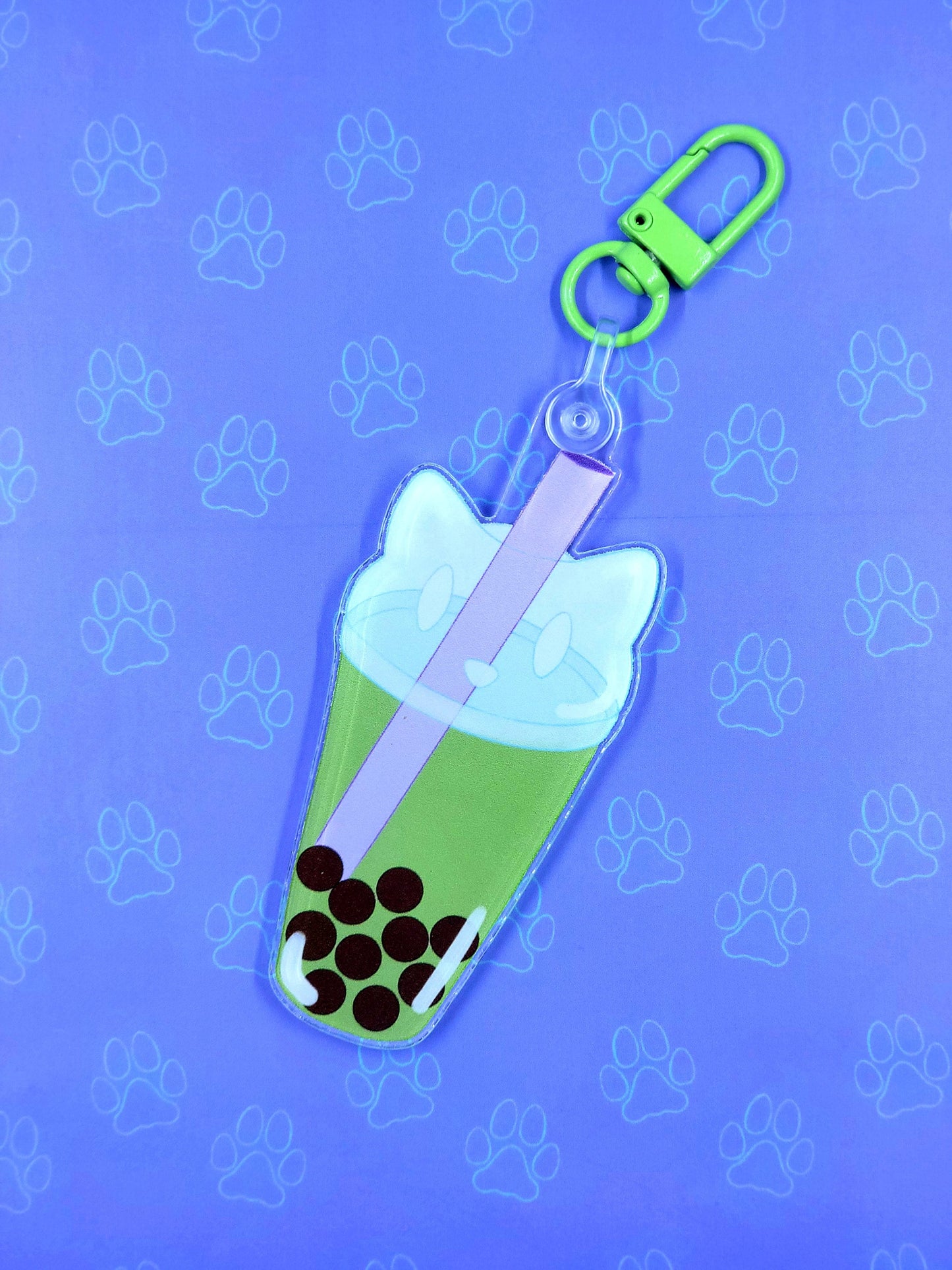 Cat-Cute-Keychain Boba Cat - Taro - Strawberry - Matcha - Kawaii Boba Cat Face Acrylic Keychain |Cat Expressions Funny Keychain| 1.44"x3"