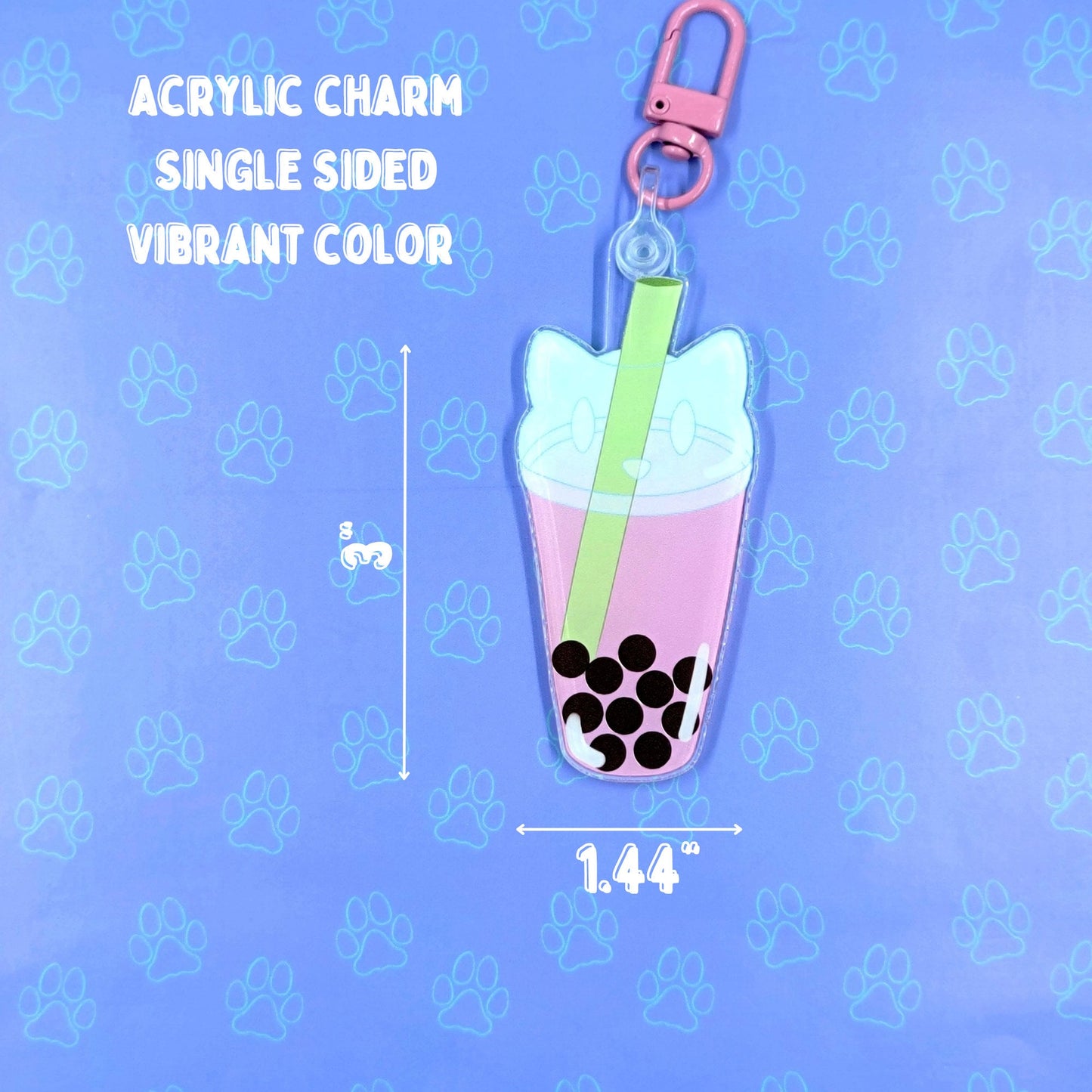 Cat-Cute-Keychain Boba Cat - Taro - Strawberry - Matcha - Kawaii Boba Cat Face Acrylic Keychain |Cat Expressions Funny Keychain| 1.44"x3"