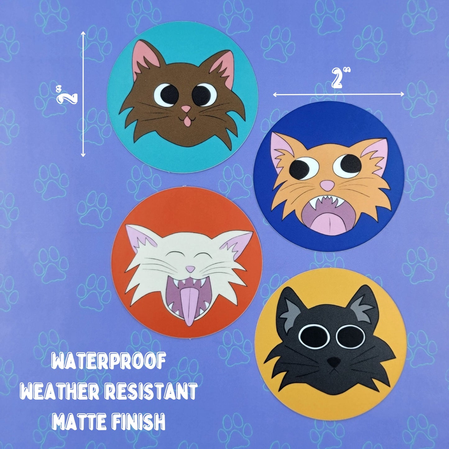Cat-Cute-Matte Funny Expressions Stickers |Cat Cute Circle Stickers| 4 Pack 2"x2"
