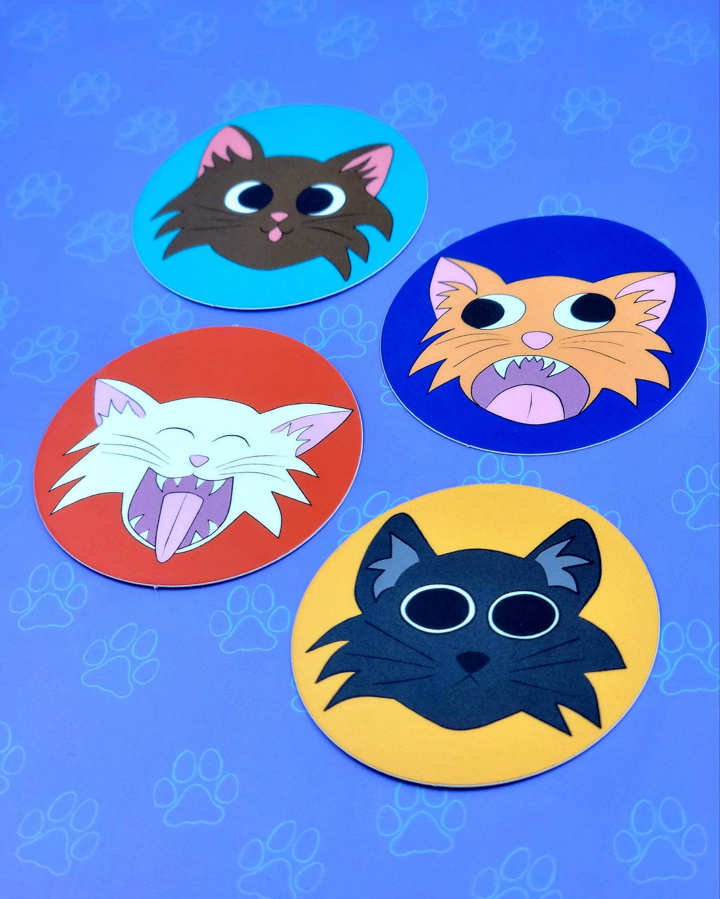 Cat-Cute-Matte Funny Expressions Stickers |Cat Cute Circle Stickers| 4 Pack 2"x2"