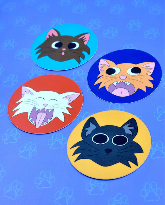 Cat-Cute-Matte Funny Expressions Stickers |Cat Cute Circle Stickers| 4 Pack 2"x2"