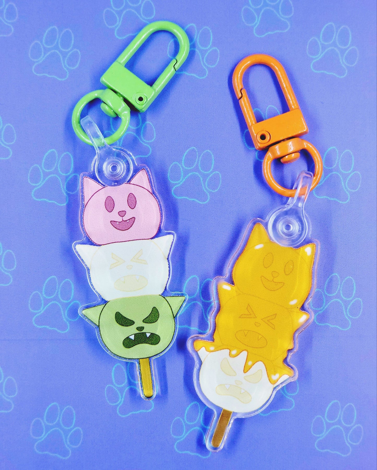 Cat-Cute Japanese Treat Dango - Tri Color - Mitarashi - Kawaii Dango Cat Face Keychain |Cat Expressions Funny Keychain| 1"x2"