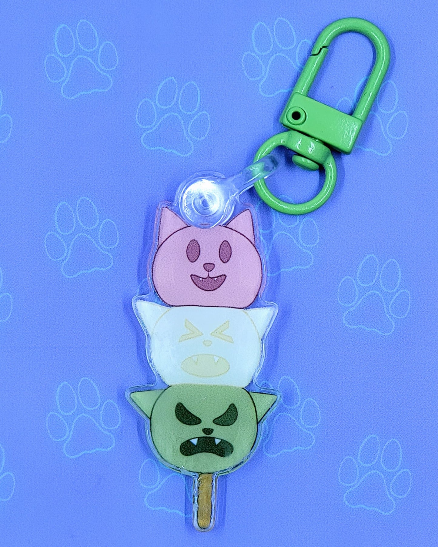 Cat-Cute Japanese Treat Dango - Tri Color - Mitarashi - Kawaii Dango Cat Face Keychain |Cat Expressions Funny Keychain| 1"x2"