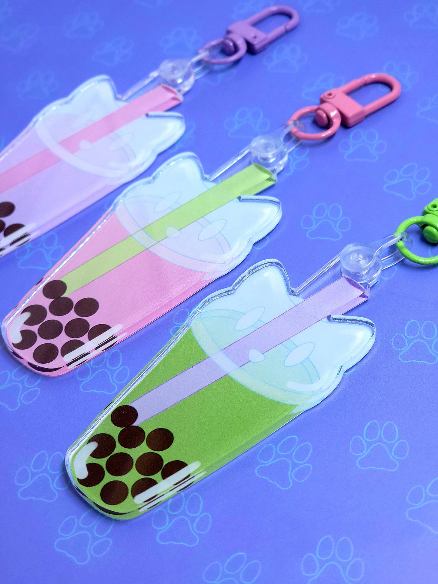 Cat-Cute-Keychain Boba Cat - Taro - Strawberry - Matcha - Kawaii Boba Cat Face Acrylic Keychain |Cat Expressions Funny Keychain| 1.44"x3"