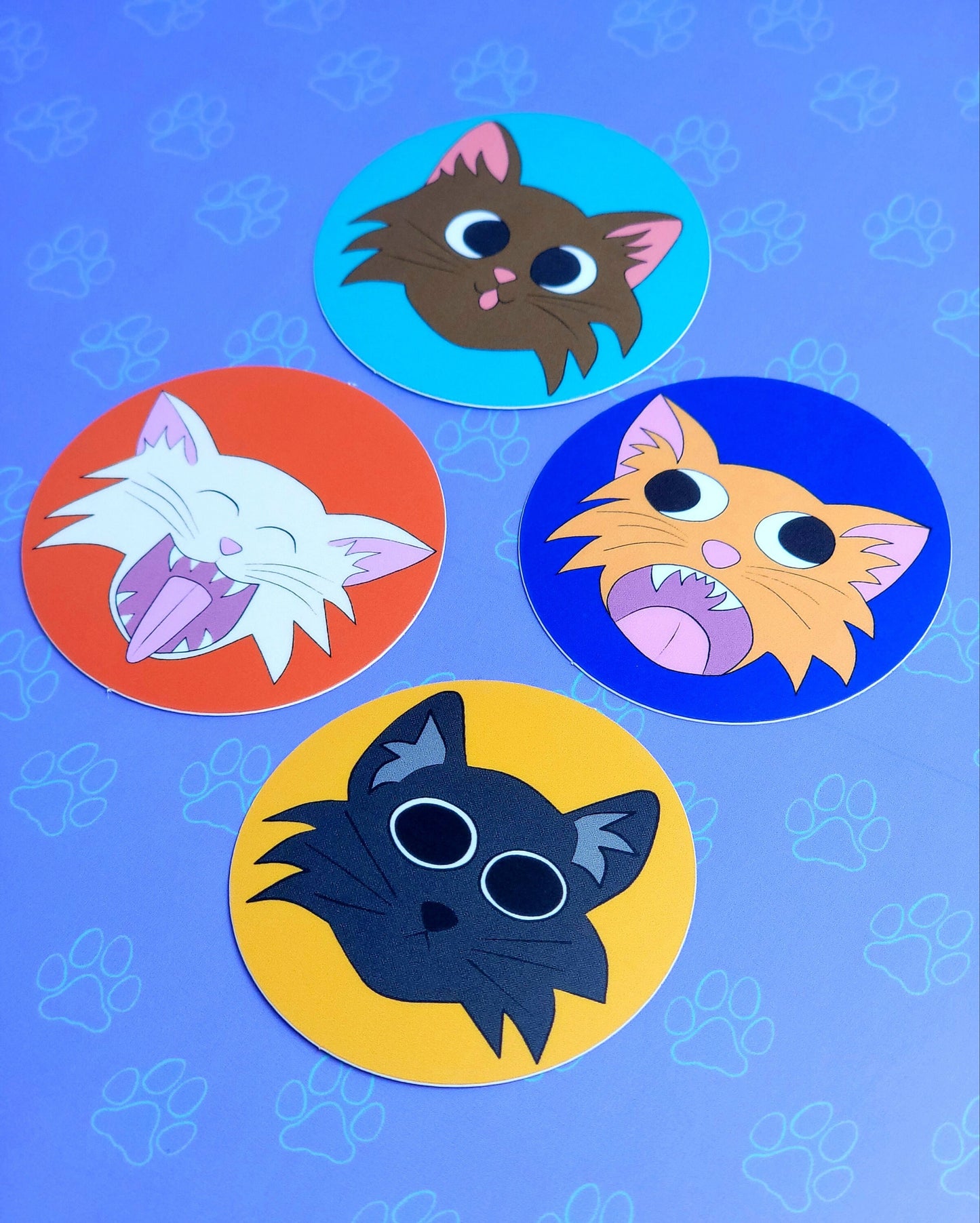 Cat-Cute-Matte Funny Expressions Stickers |Cat Cute Circle Stickers| 4 Pack 2"x2"